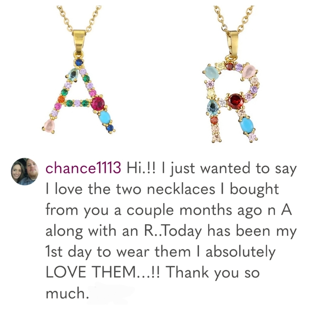 R Letter Pendant Necklace Rhinestones Gold Tone Chain - Picture 4 of 17